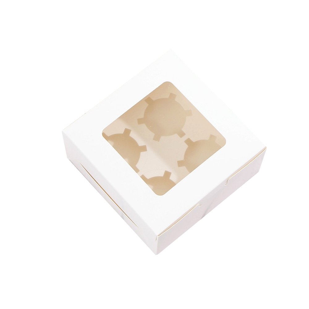 4 Cupcake White Paper Box With Window - TEM IMPORTS™