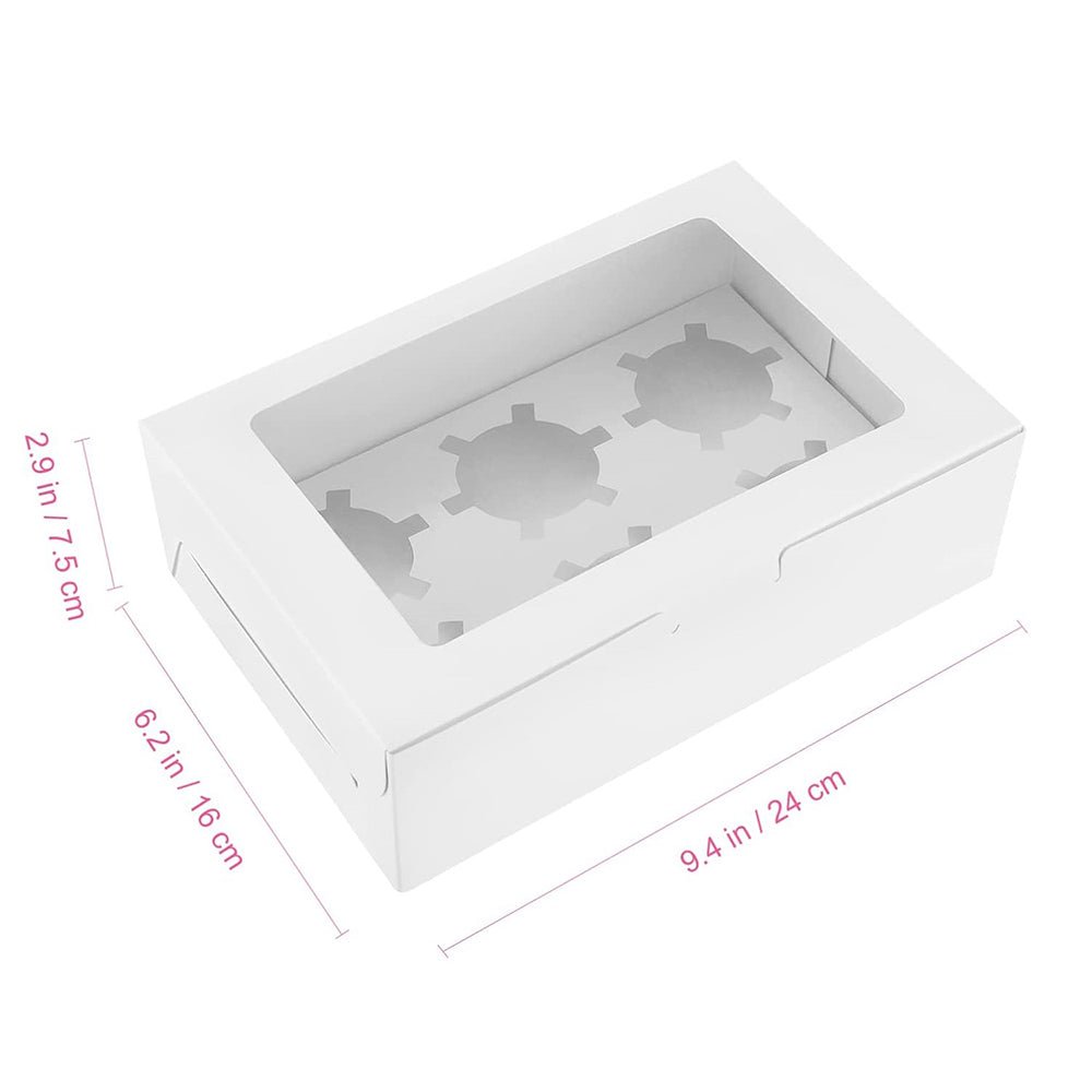 6 Cupcake White Paper Box With Window - TEM IMPORTS™