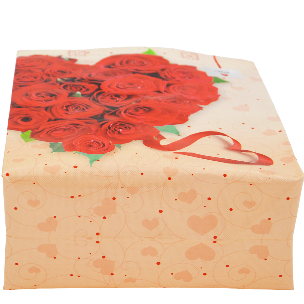 Medium PP Printed Red Heart Roses Non-Woven Bag - Pack of 10