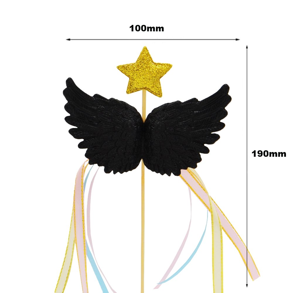 Black Angel Wing With Star Cake Topper - TEM IMPORTS™