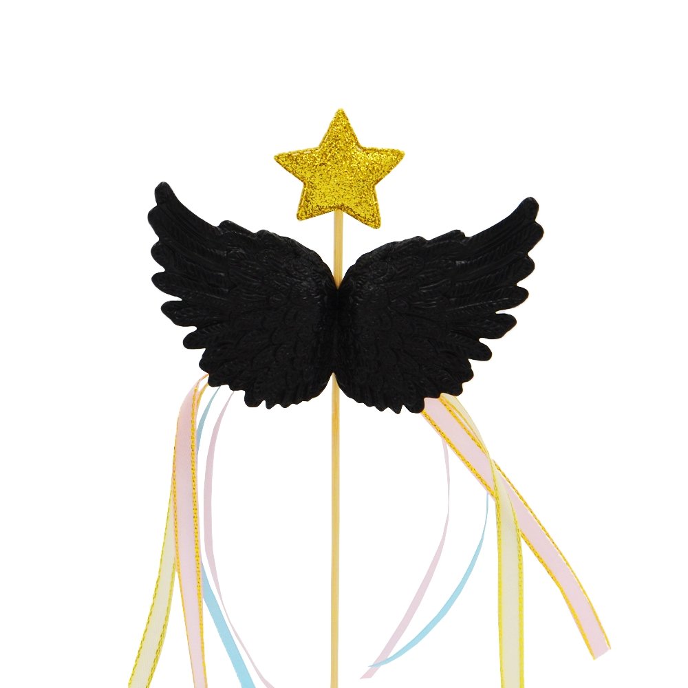 Black Angel Wing With Star Cake Topper - TEM IMPORTS™