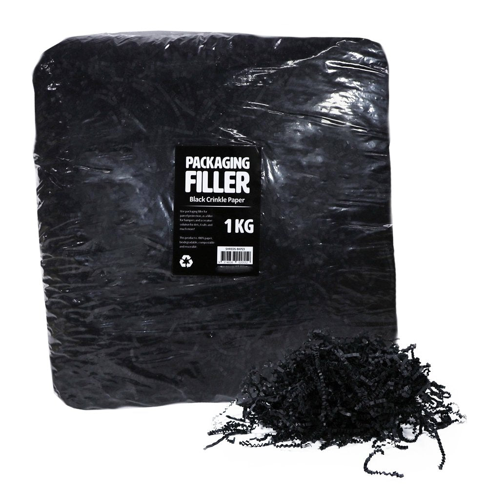 Black Crinkle Paper Shreds Fillers - 1Kg Bag - TEM IMPORTS™