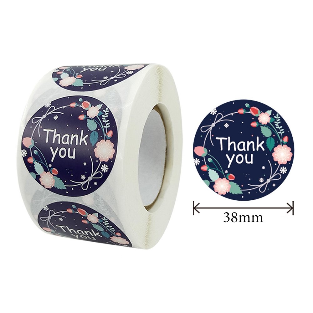 Black Seal Label Stickers Roll Flowers & Bow 'Thank You' - TEM IMPORTS™