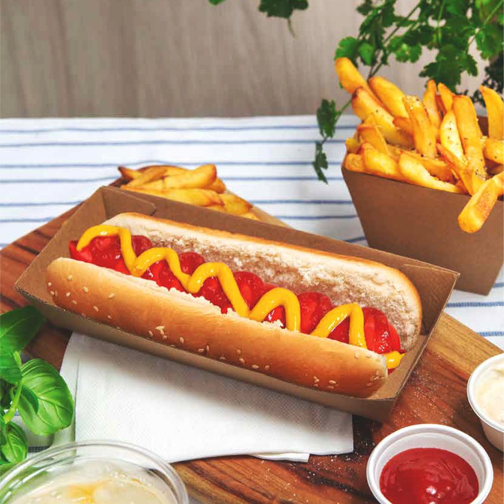 Corrugated Kraft Plain Brown Open Hot Dog Tray - TEM IMPORTS™