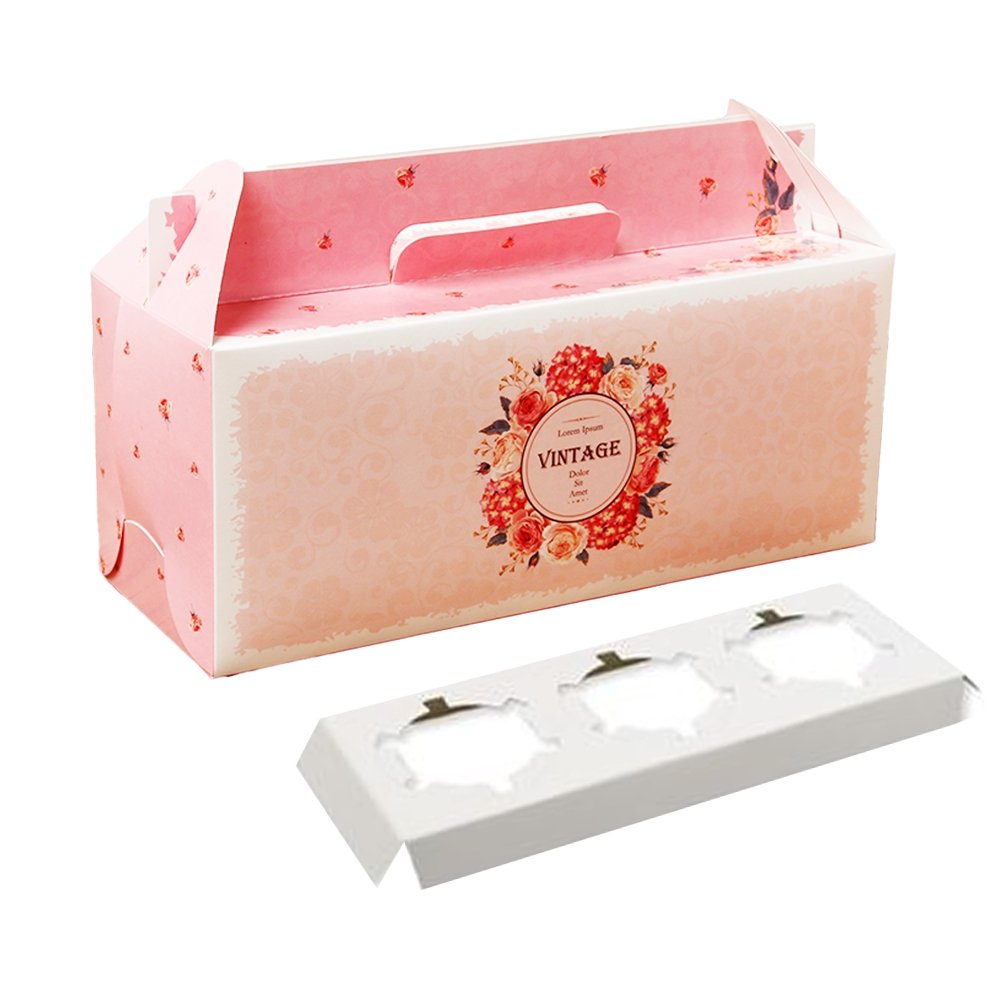 Cupcake Tray Paper Cake Box Handle - Vintage Rose