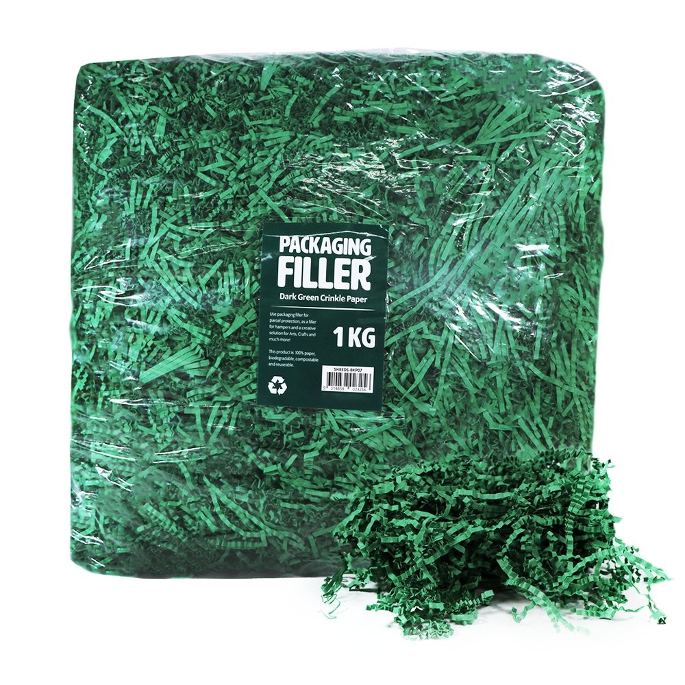 Dark Green Crinkle Paper Shreds Fillers - 1Kg Bag - TEM IMPORTS™