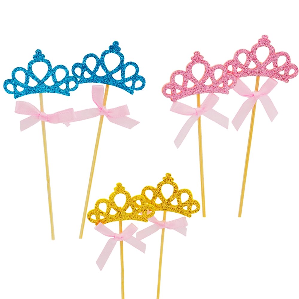 Gold Crown With Pink Bow Cake Topper - Pack of 2 - TEM IMPORTS™