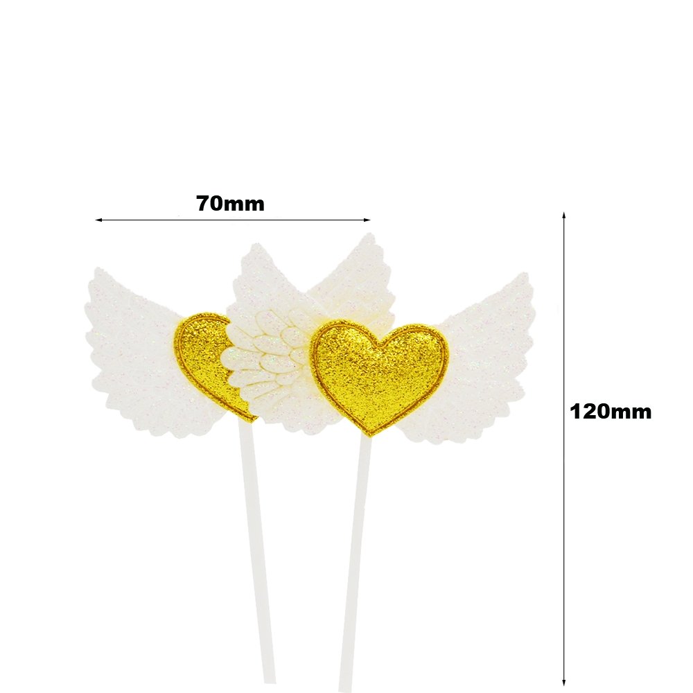 Gold Heart & Wings Cake Topper - Pack of 2 - TEM IMPORTS™