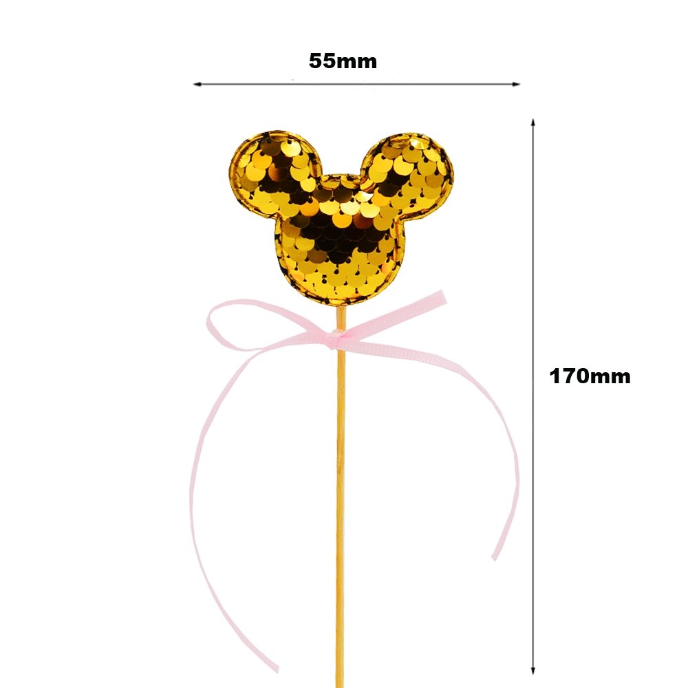 Gold Mickey Ear With Pink Bow Cake Topper - TEM IMPORTS™