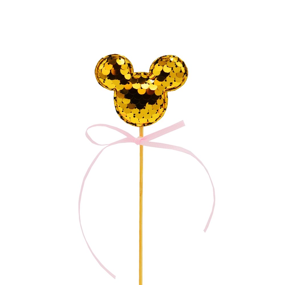Gold Mickey Ear With Pink Bow Cake Topper - TEM IMPORTS™