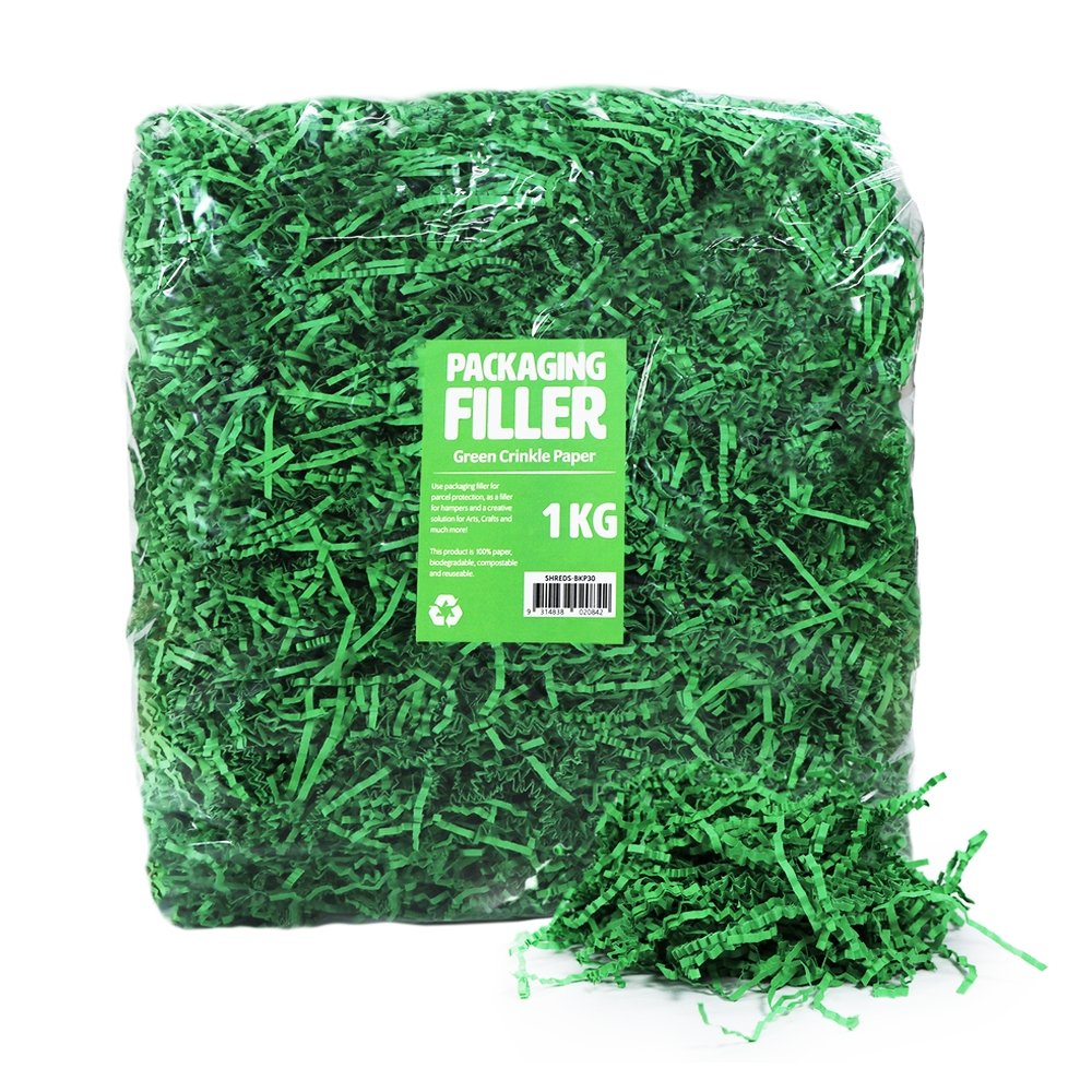 Green Crinkle Paper Shreds Fillers - 1Kg Bag - TEM IMPORTS™