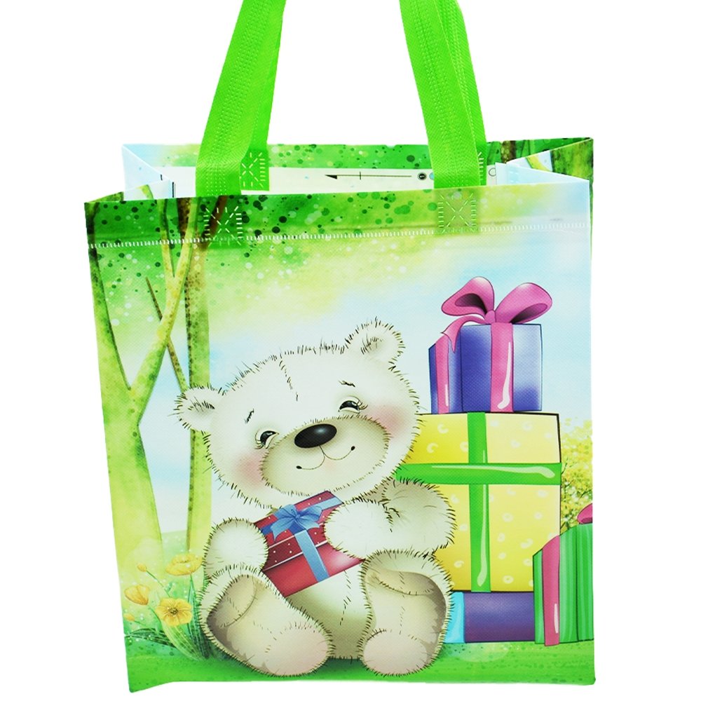 Green Large Bear Coated Non Woven Bag - Pk10 - TEM IMPORTS™