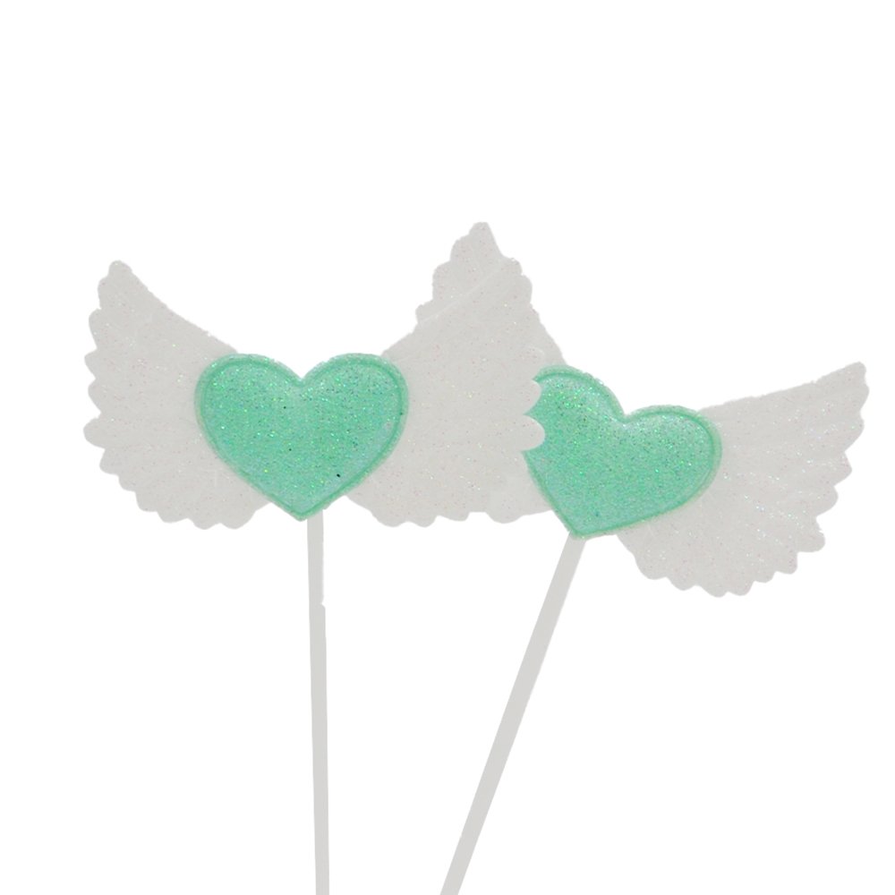 Green Teal Heart & Wings Cake Topper - Pack of 2 - TEM IMPORTS™