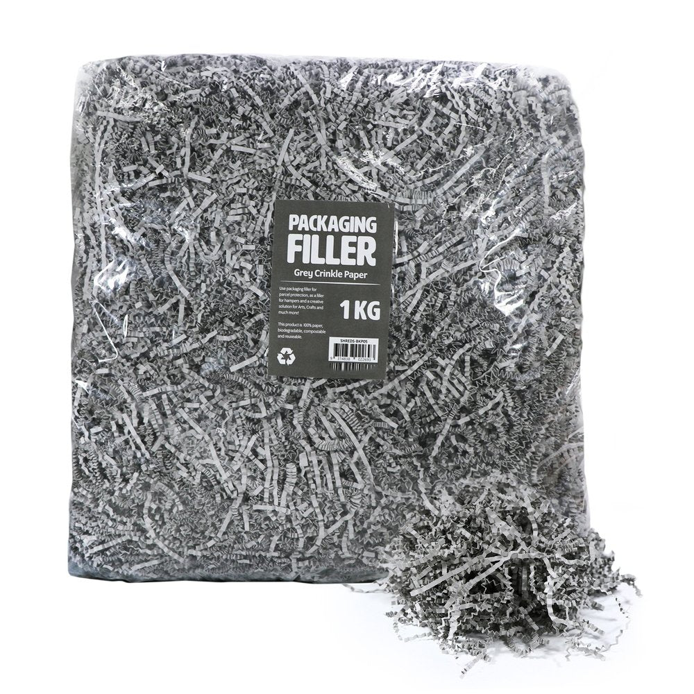 Grey Crinkle Paper Shreds Fillers - 1Kg Bag - TEM IMPORTS™
