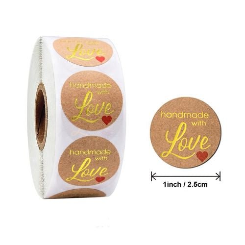 Kraft Label Sticker Roll "Handmade With Love" - TEM IMPORTS™