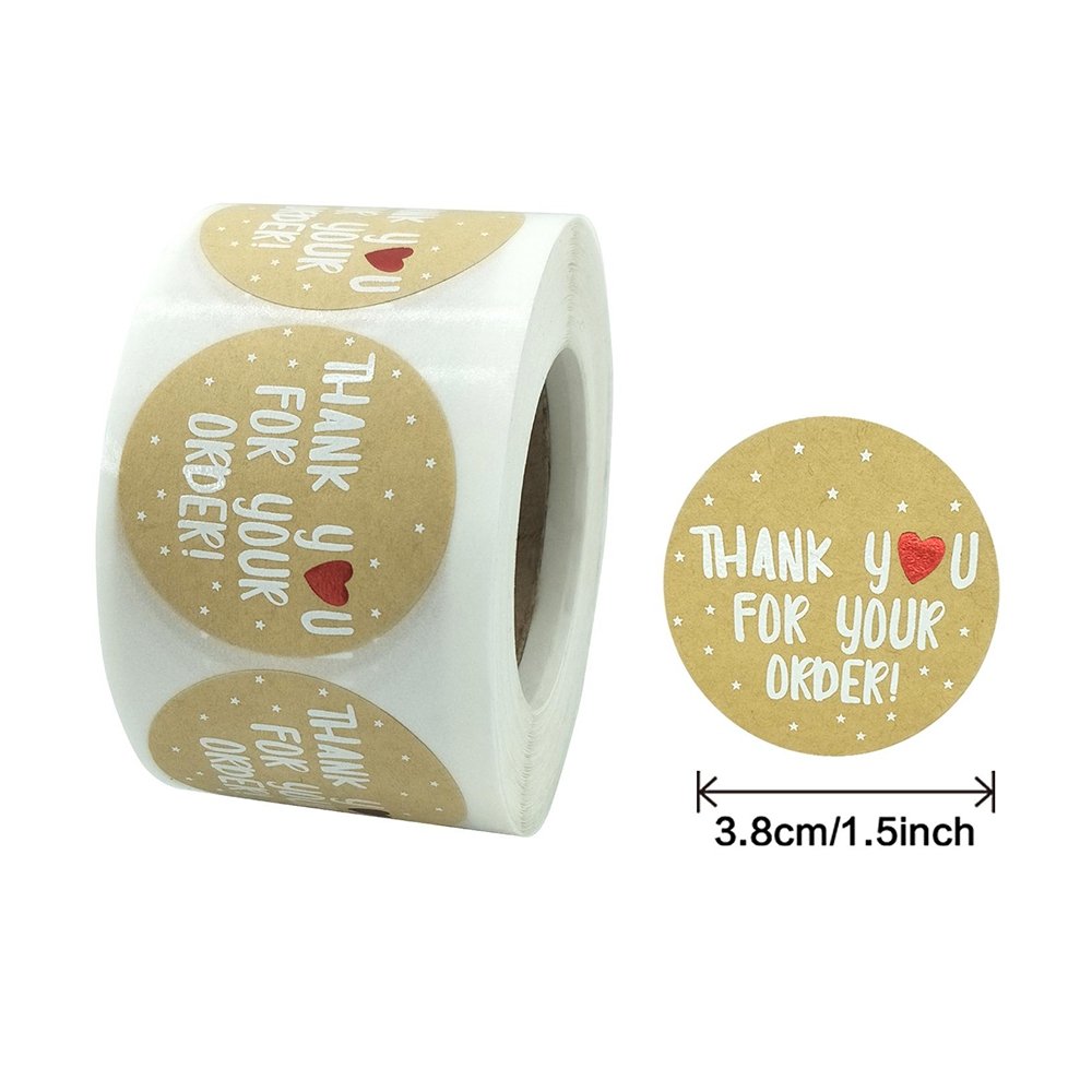 Kraft Label Sticker Roll 'Thank You With Heart' - TEM IMPORTS™