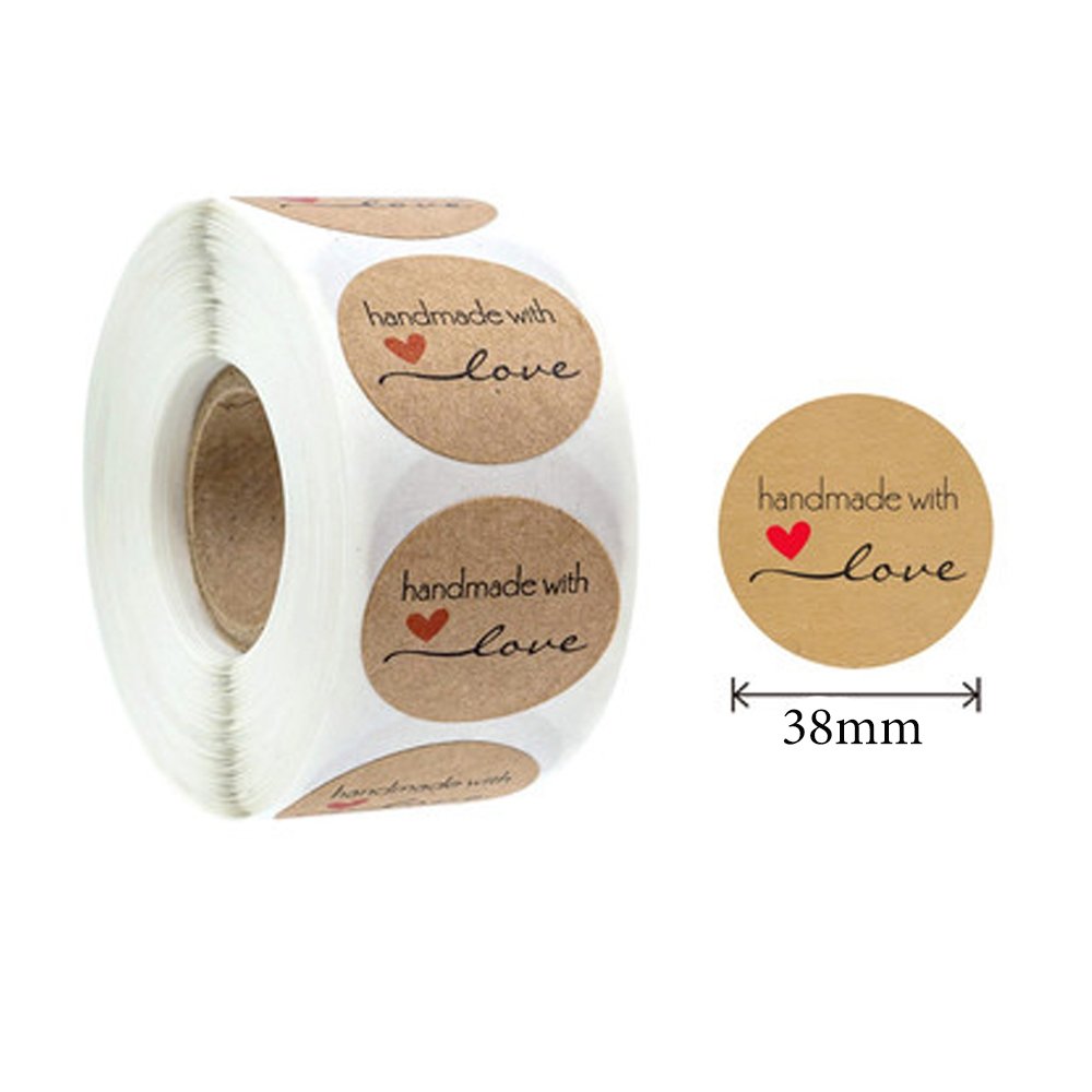 Kraft Label Stickers Roll 'Handmade With Love' - TEM IMPORTS™