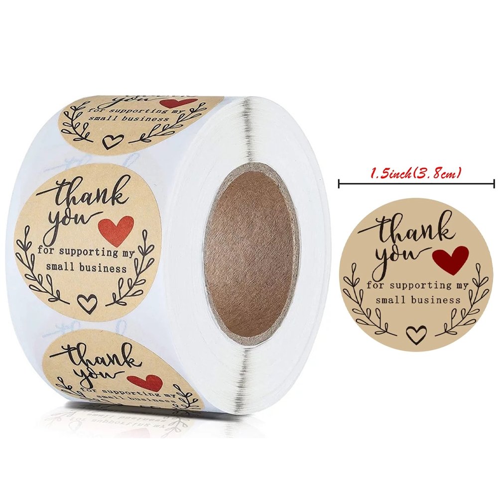 Kraft Label Stickers Roll 'Thank You With Heart' - TEM IMPORTS™