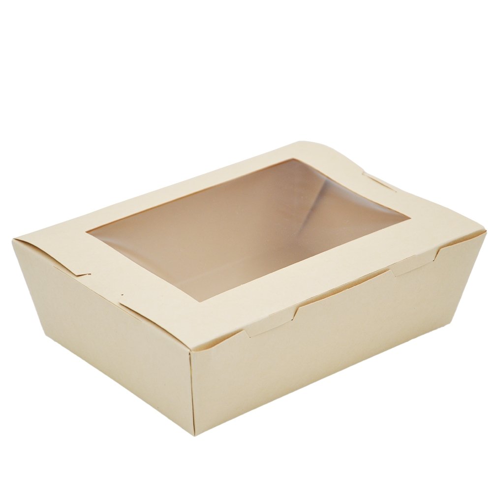 Large Bamboo Paper Lunch Box With PLA Window - 200/CTN