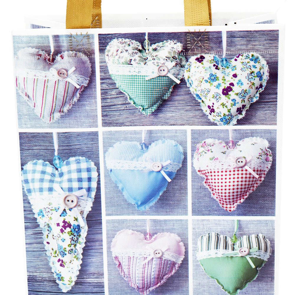 Large Hearts & Button Coated Non Woven Bags - Pk10 - TEM IMPORTS™