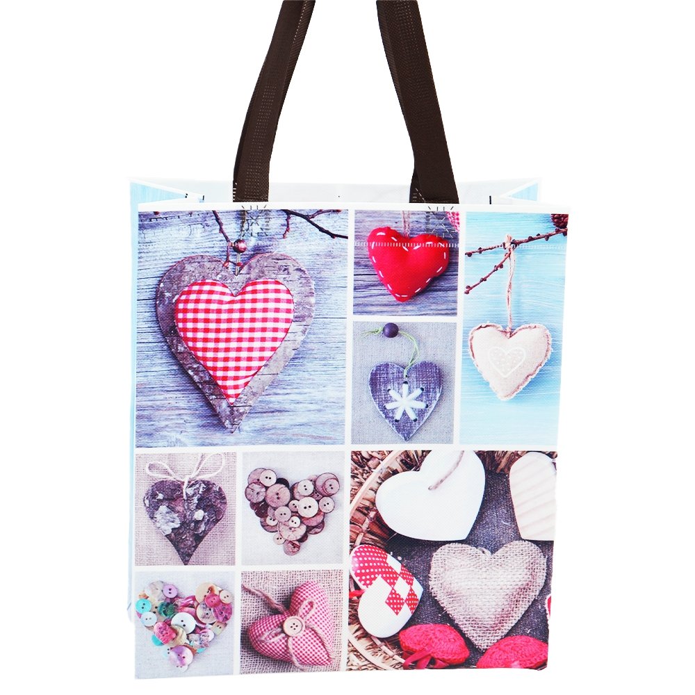 Large Love Hearts Coated Non Woven Bags - Pk10 - TEM IMPORTS™