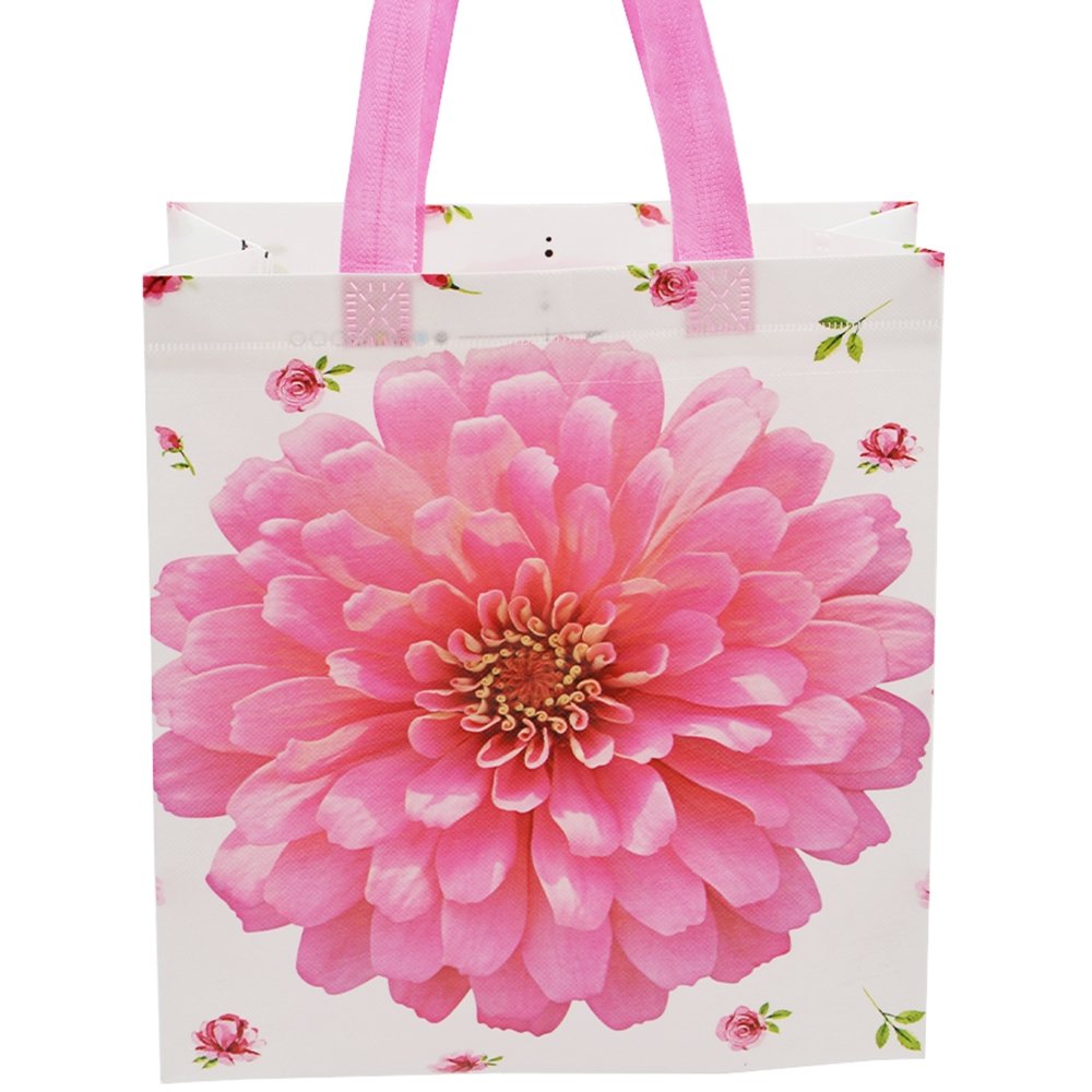 Large Pink Flower Coated Non Woven Bags - Pk10 - TEM IMPORTS™