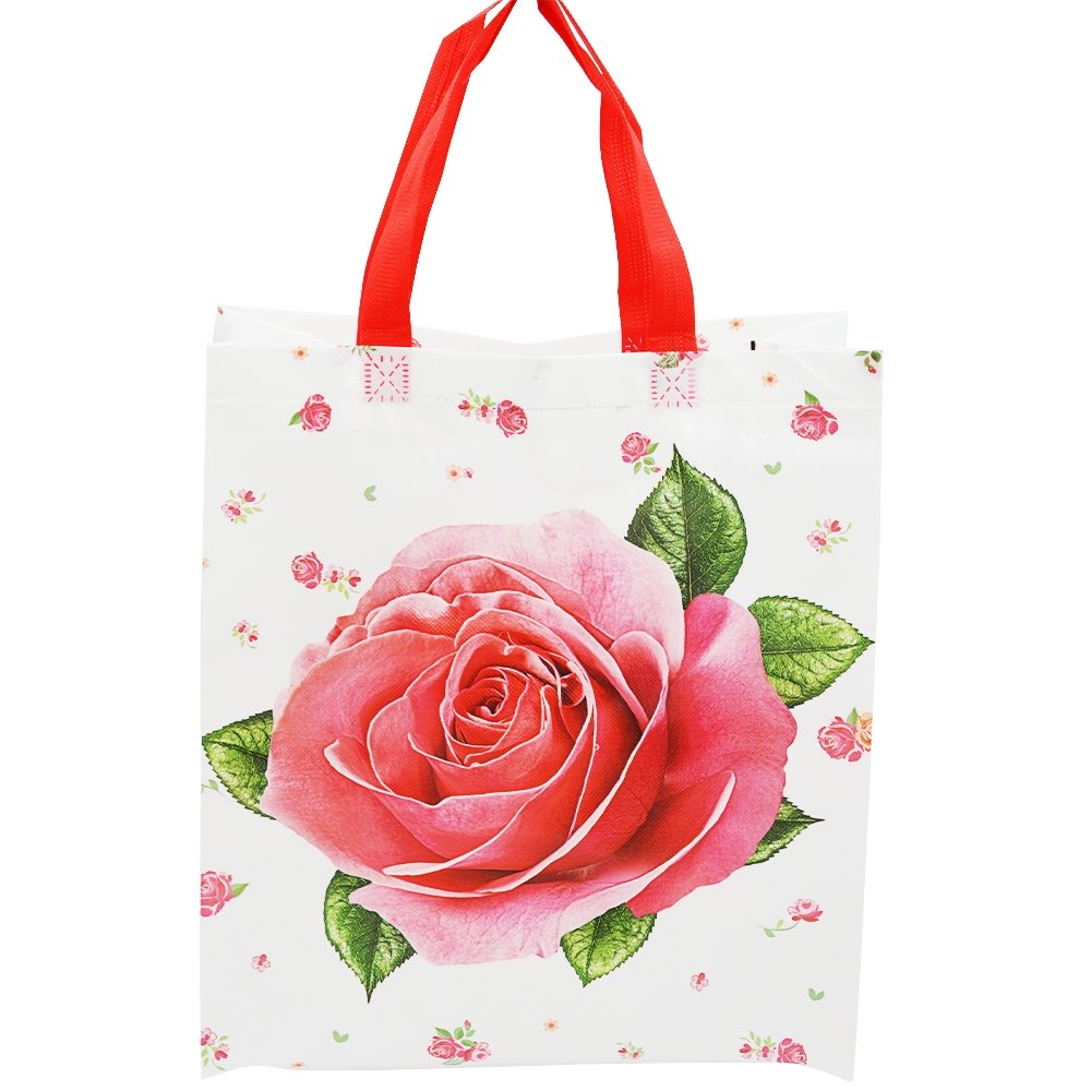 Large Pink Rose Coated Non Woven Bags - Pk10 - TEM IMPORTS™