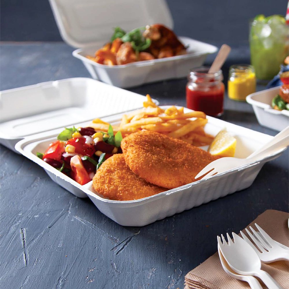 Large Sugarcane Takeaway Dinner Box 3 Compartment - TEM IMPORTS™