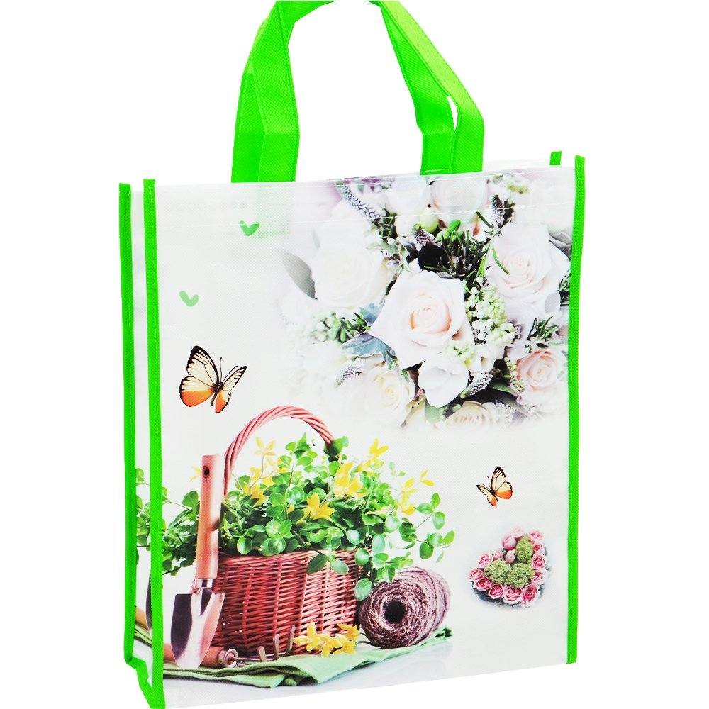 Large White Roses & Basket Printed PP Non-Woven Bag