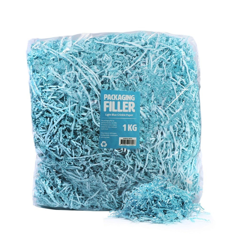 Light Blue Crinkle Paper Shreds Fillers - 1Kg Bag - TEM IMPORTS™