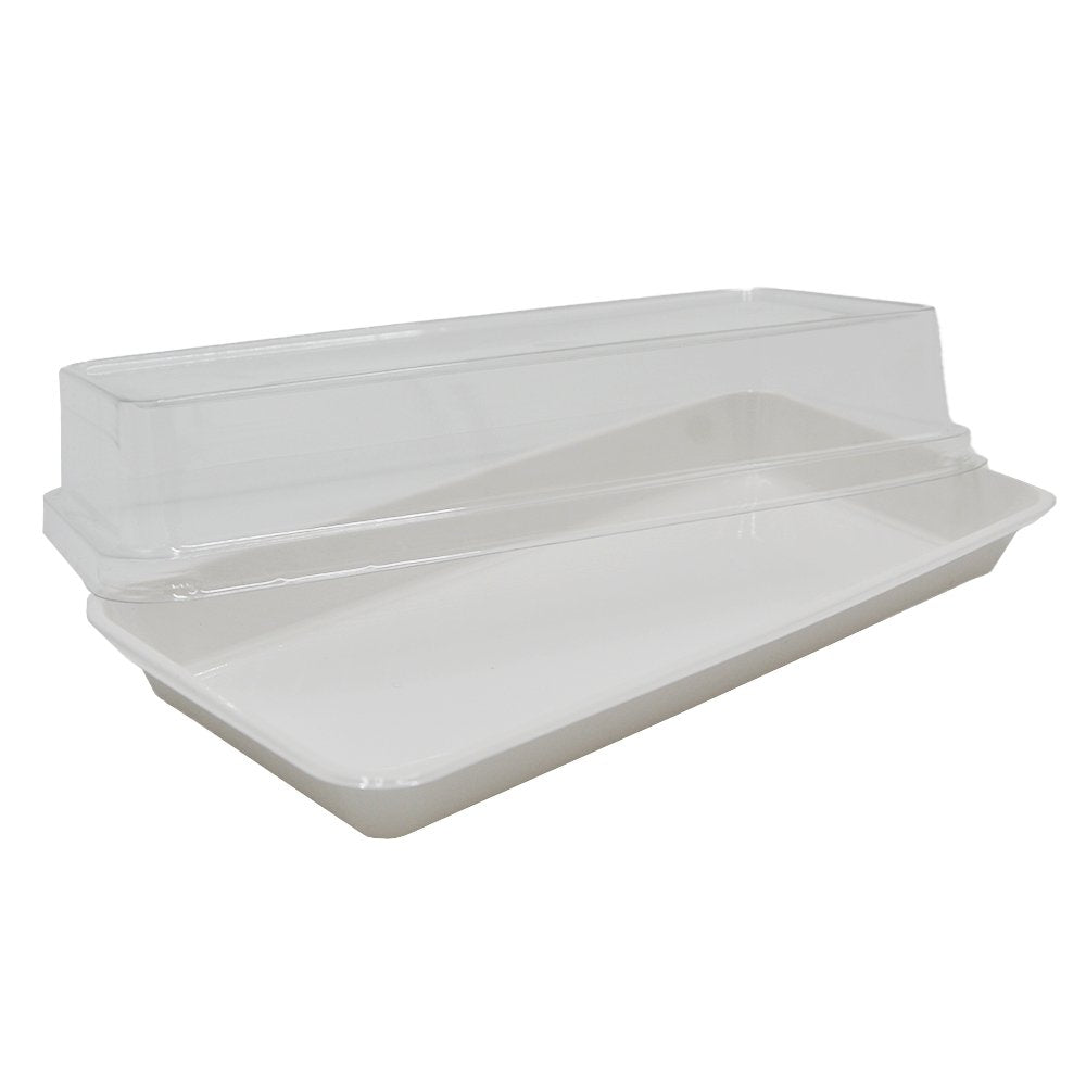 Long Rectangular White With Clear PET Lid - TEM IMPORTS™