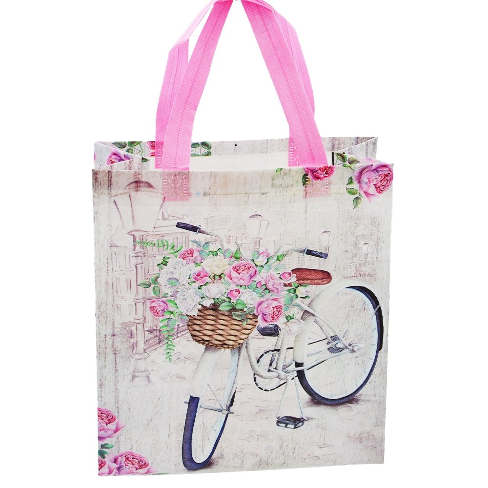 Medium Bicycle With Roses Coated Non Woven Bags - Pk10 - TEM IMPORTS™