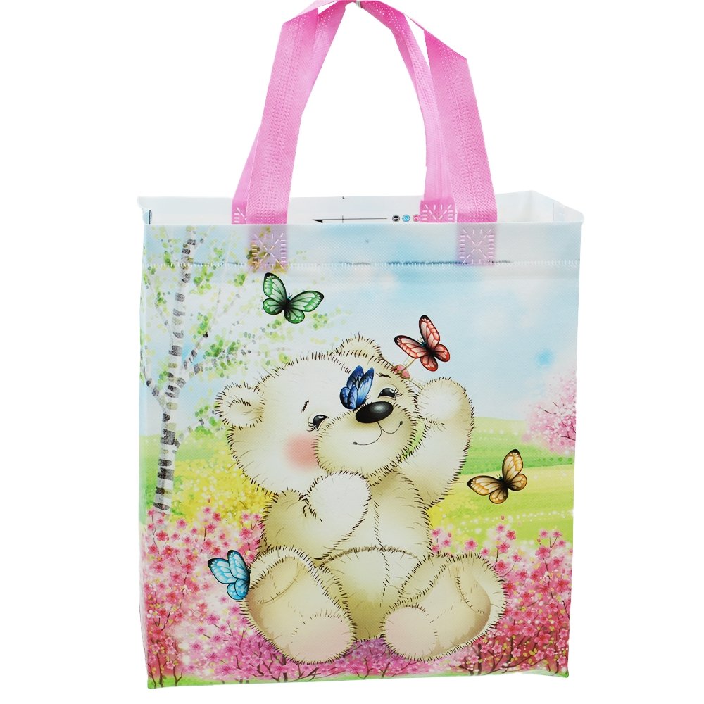 Medium Pink Bear Coated Non Woven Bags - Pk10 - TEM IMPORTS™
