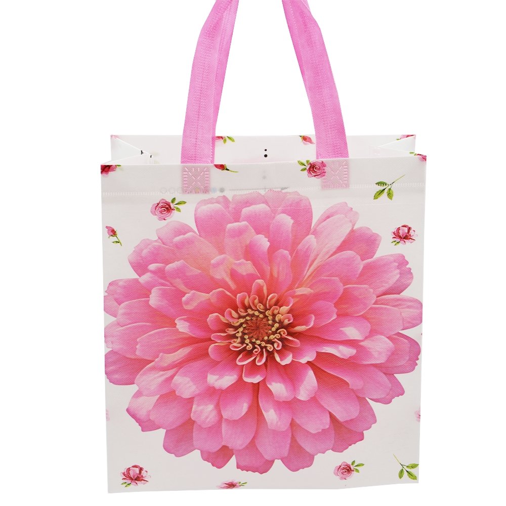 Medium Pink Flower Coated Non Woven Bags - Pk10 - TEM IMPORTS™