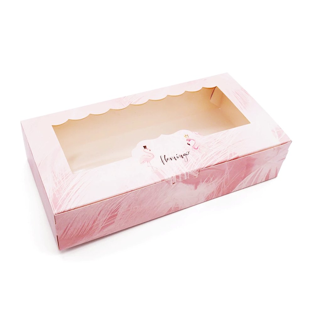 Medium Rectangular Patisserie Paper Box Window - Flamingo - TEM IMPORTS™