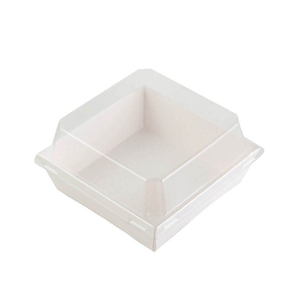 Square White Paper Tray With Clear Lid