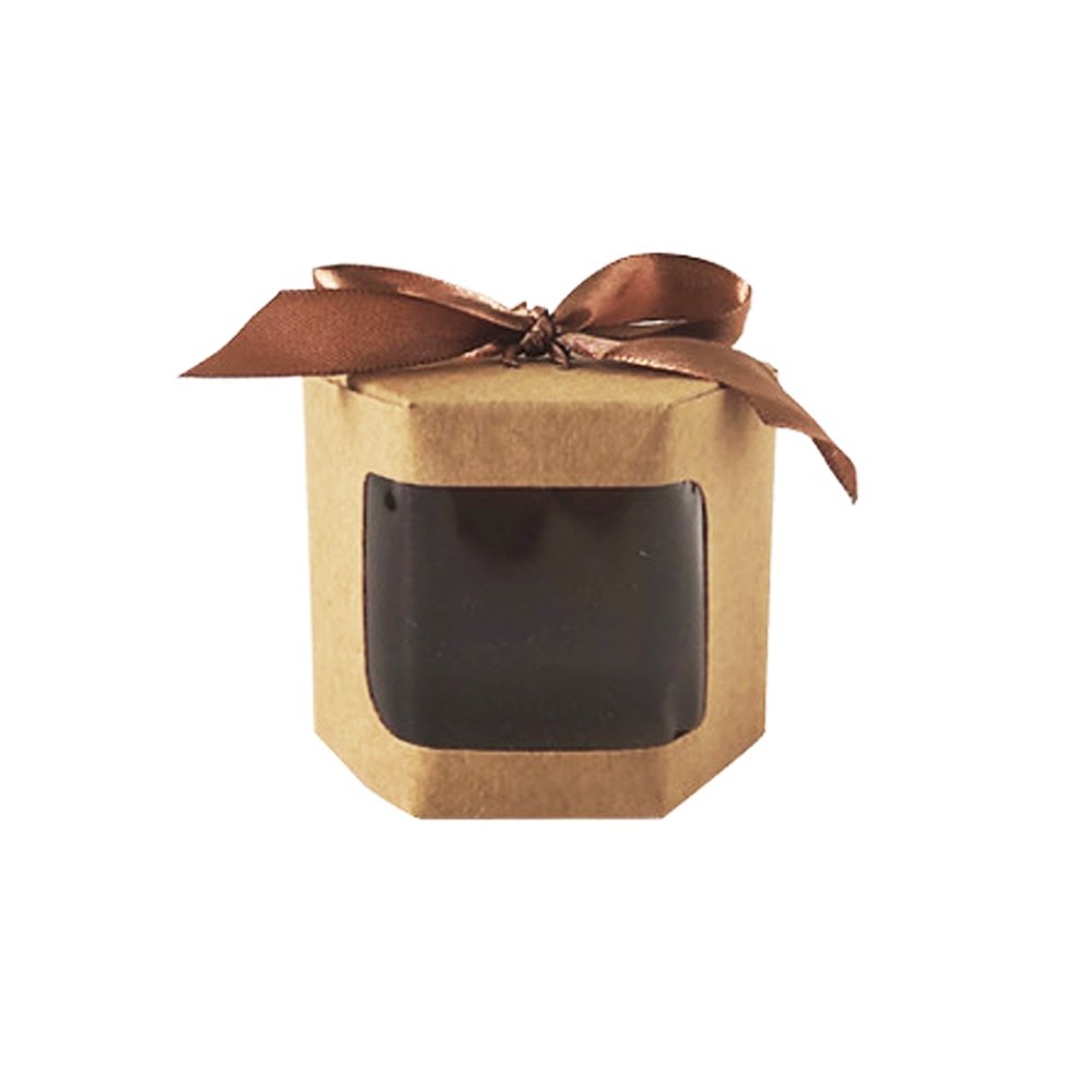 Mini Hexagon Kraft Brown Paper Box With Ribbon - TEM IMPORTS™