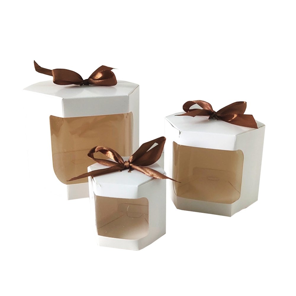 Mini Hexagon White Paper Box With Ribbon - TEM IMPORTS™