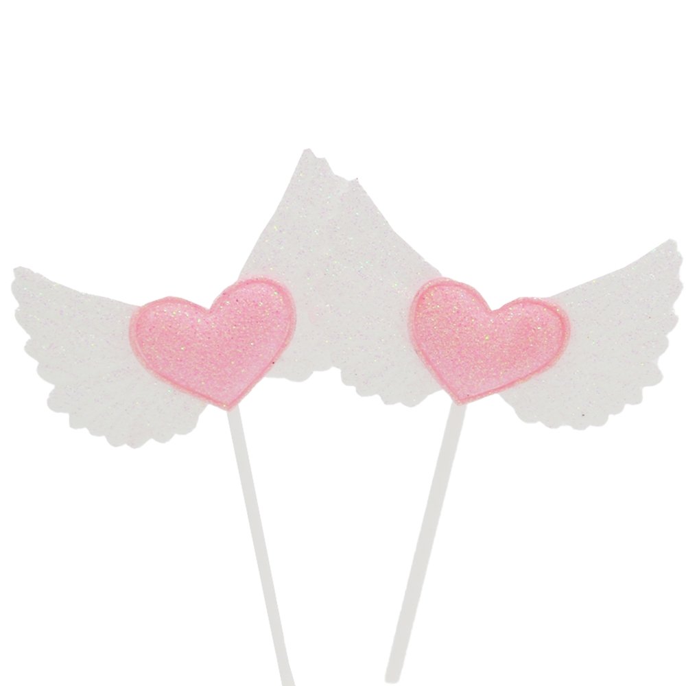 Pink Heart & Wings Cake Topper - Pack of 2 - TEM IMPORTS™