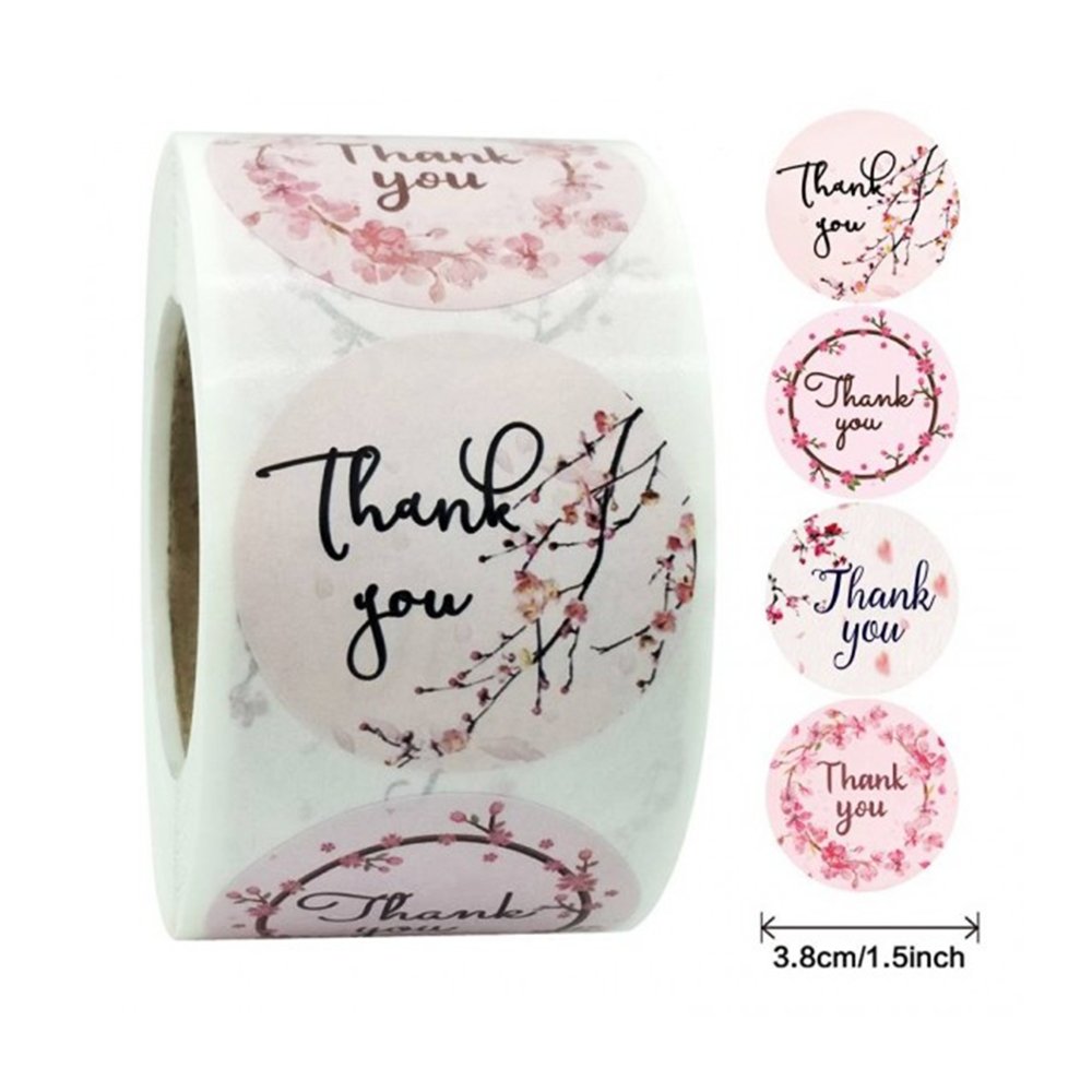 Pink Label Stickers Roll Blossom Flowers 'Thank You' - TEM IMPORTS™