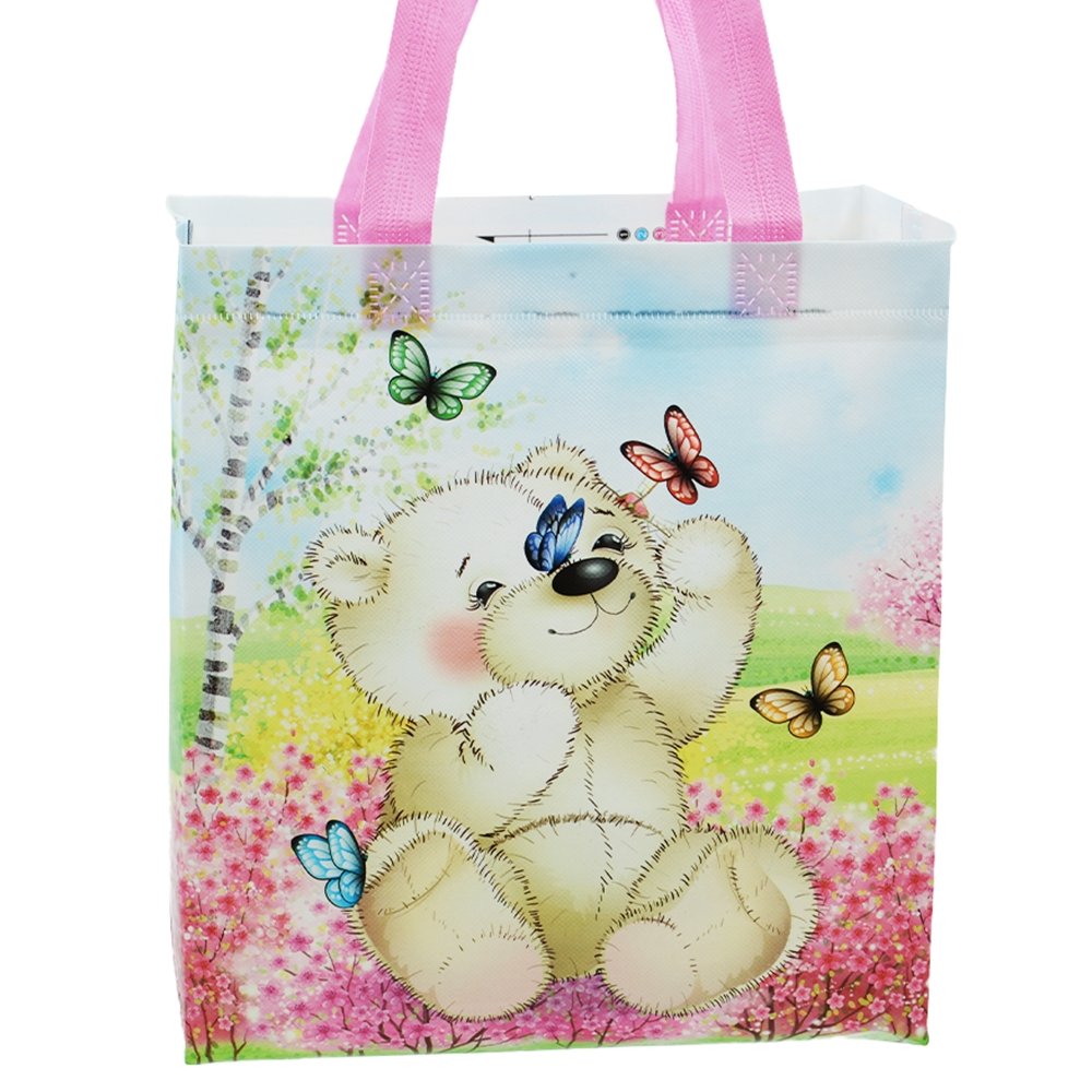 Pink Large Bear Coated Non Woven Bags - Pk10 - TEM IMPORTS™