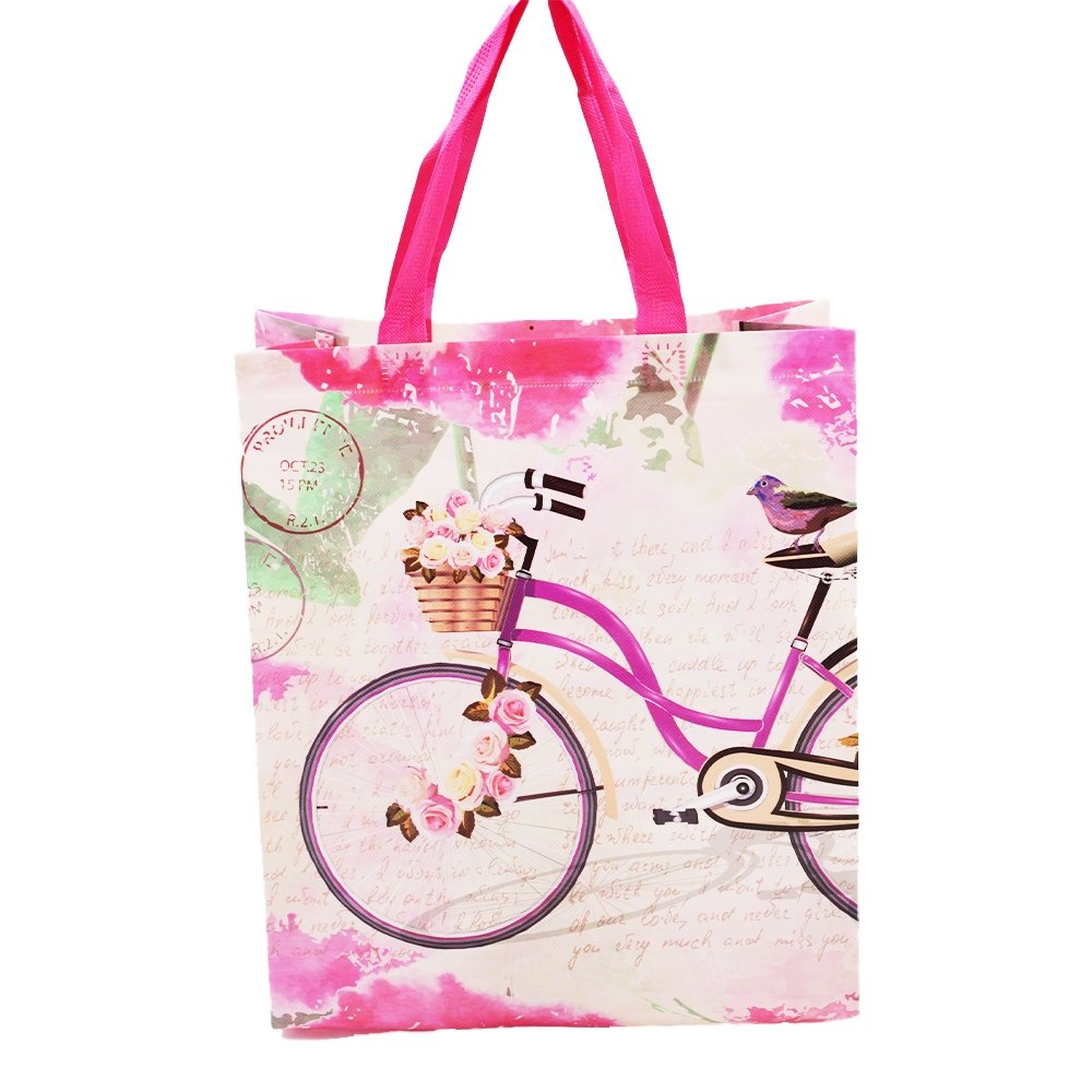 Pink Large Bicycle Coated Non Woven Bags - Pk10 - TEM IMPORTS™
