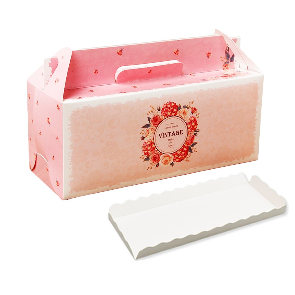 Plain Tray Paper Cake Box Handle - Vintage Rose - TEM IMPORTS™