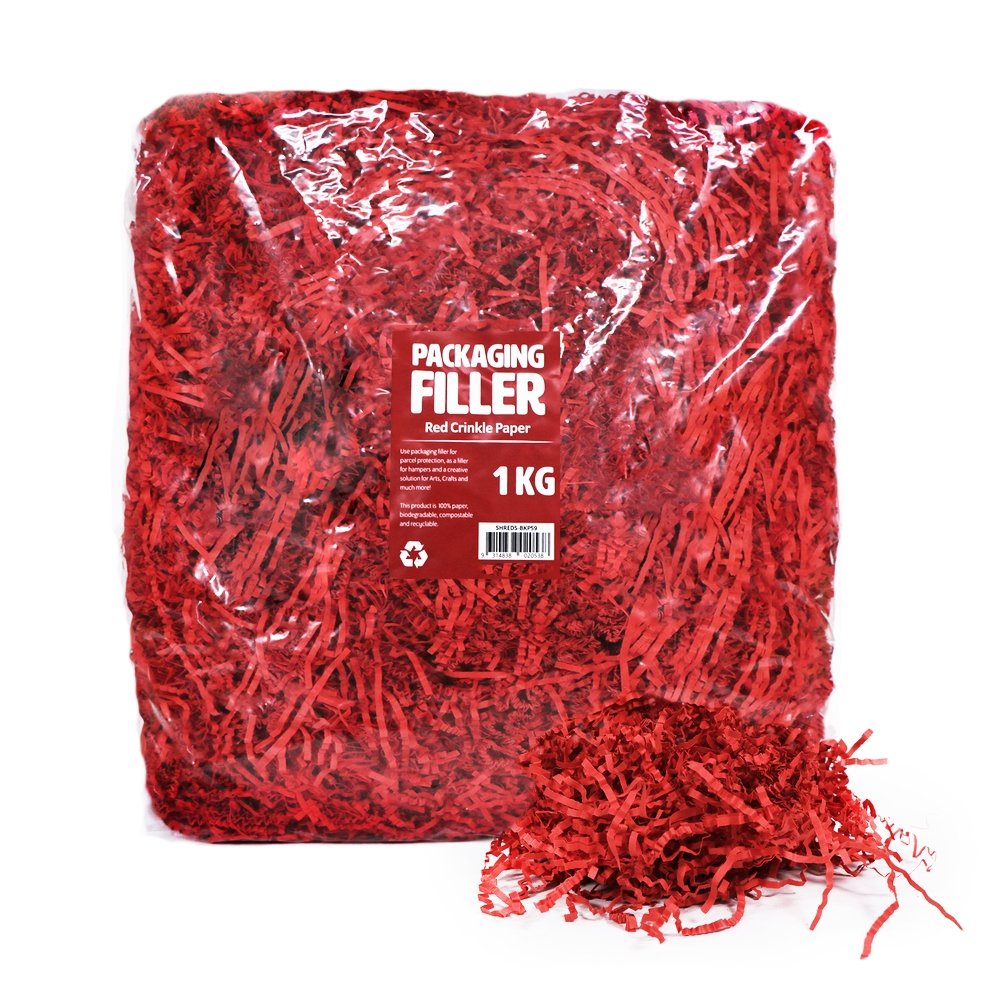 Red Crinkle Paper Shreds Fillers - 1Kg Bag - TEM IMPORTS™
