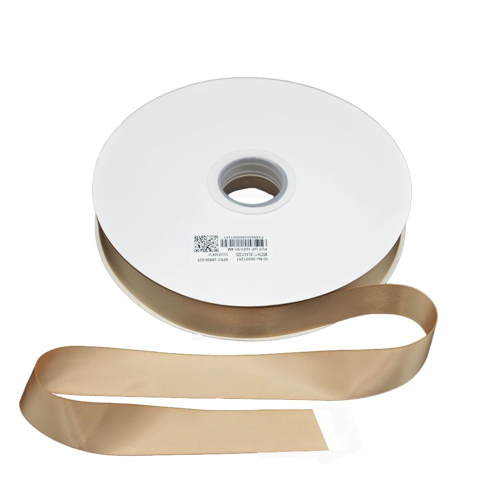 Satin Double Faced Woven Edge Ribbon-Tan - TEM IMPORTS™