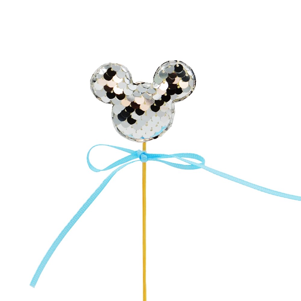 Silver Mickey Ear With Pink Bow Cake Topper - TEM IMPORTS™