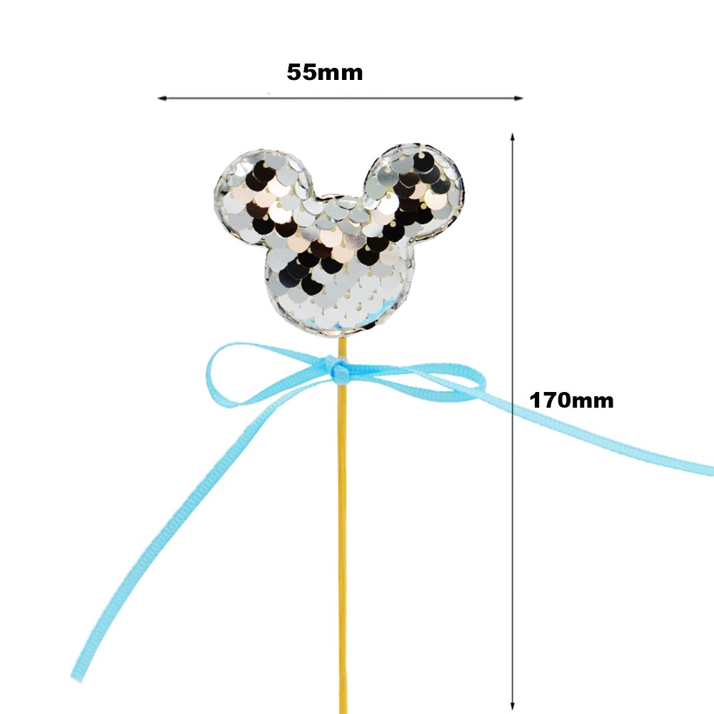 Silver Mickey Ear With Pink Bow Cake Topper - TEM IMPORTS™