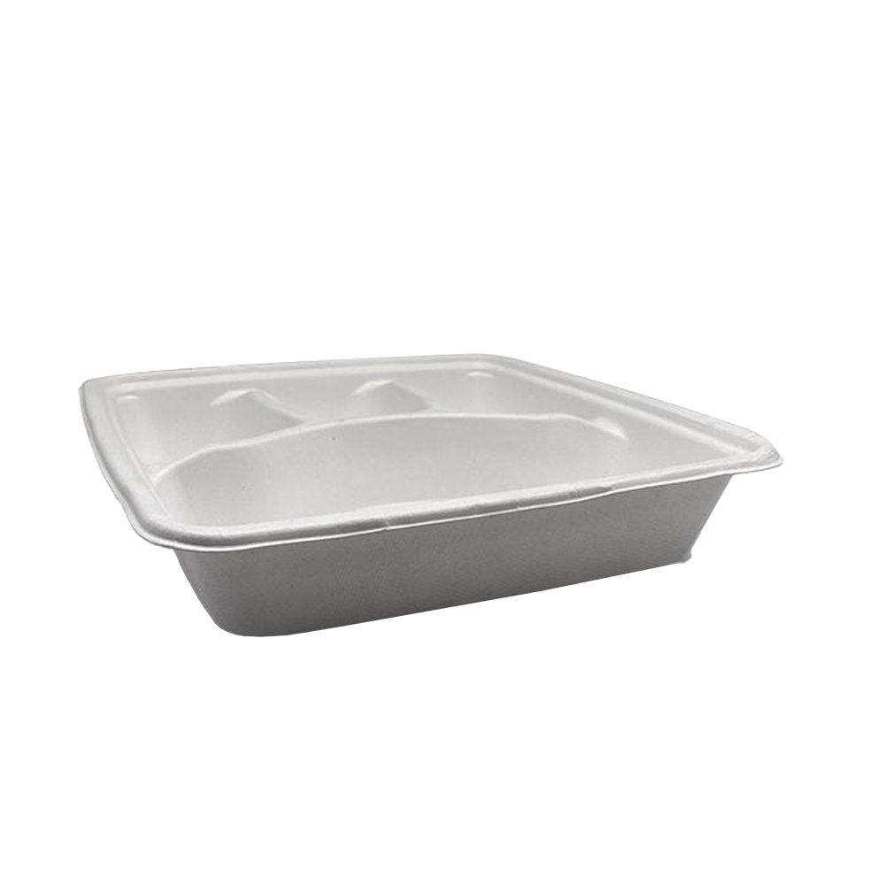 Square Takeaway Sugarcane 9" Inch 4 Compartment Tray - TEM IMPORTS™