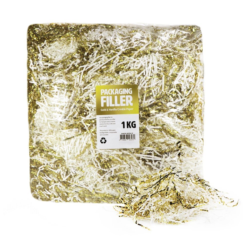 Vanilla & Gold Crinkle Paper Shreds Fillers - 1Kg Bag - TEM IMPORTS™
