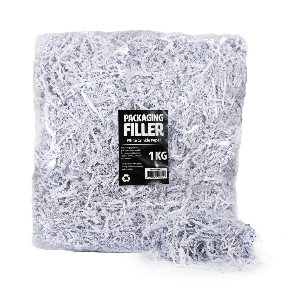 White Crinkle Paper Shreds Fillers - 1Kg Bag - TEM IMPORTS™